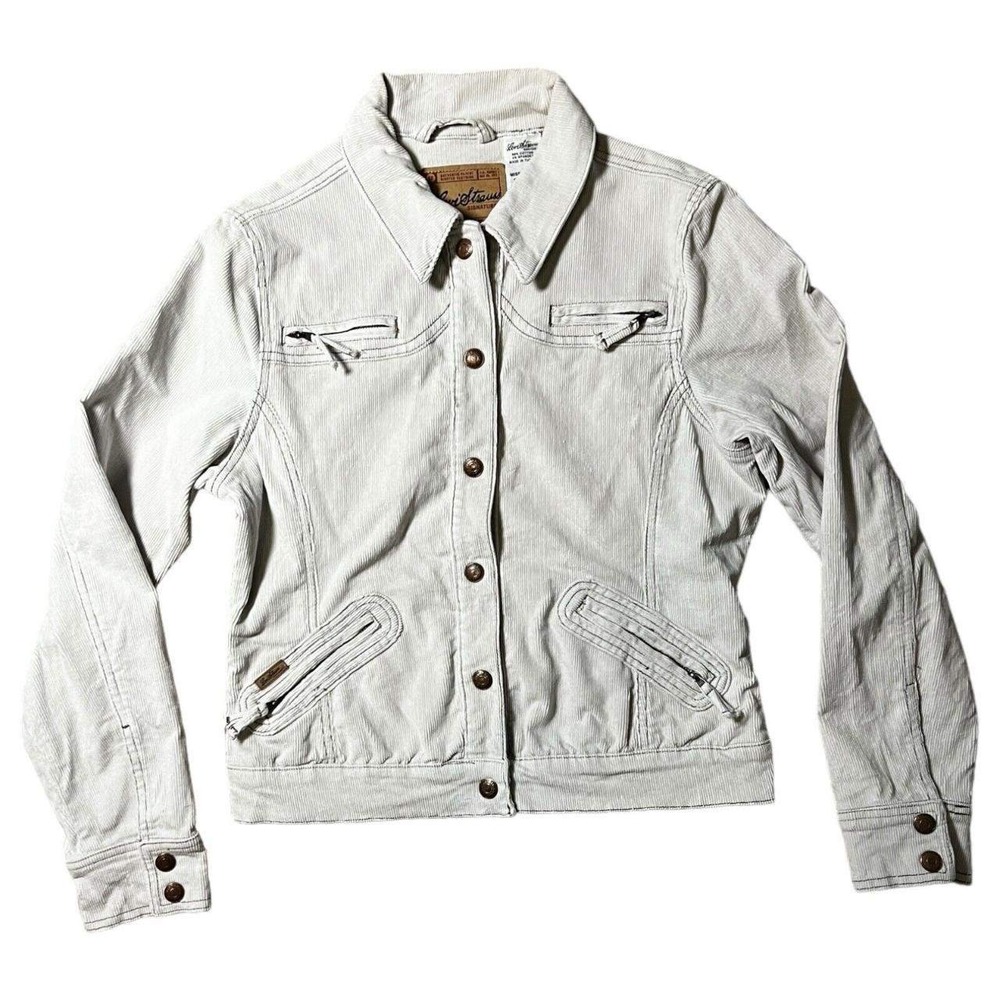 Levi Strauss Beige Cotton Corduroy Snap Front‎ Trucker Jacket Size Large